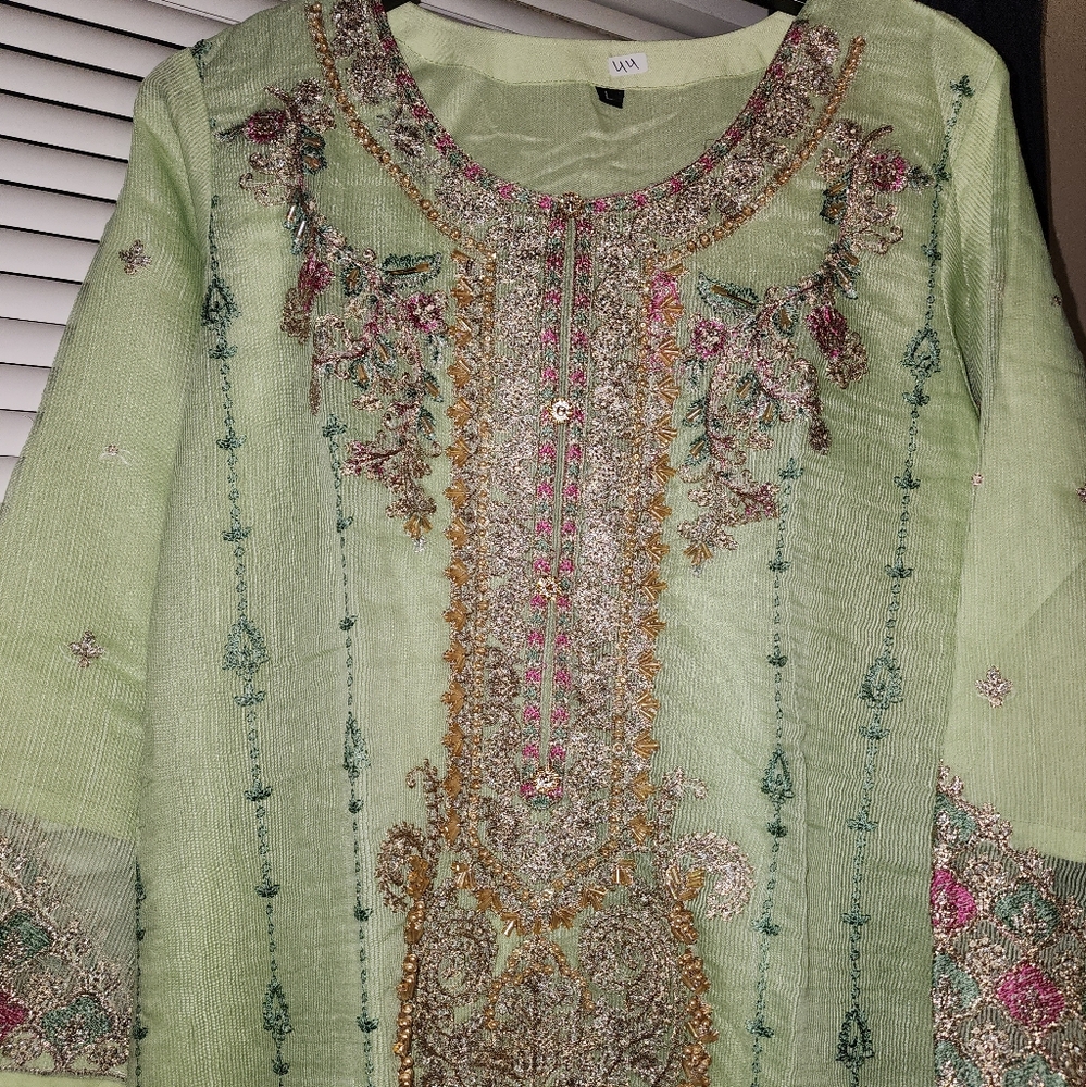 NWT 3 PC Light Green & Pink Pakistani Dress